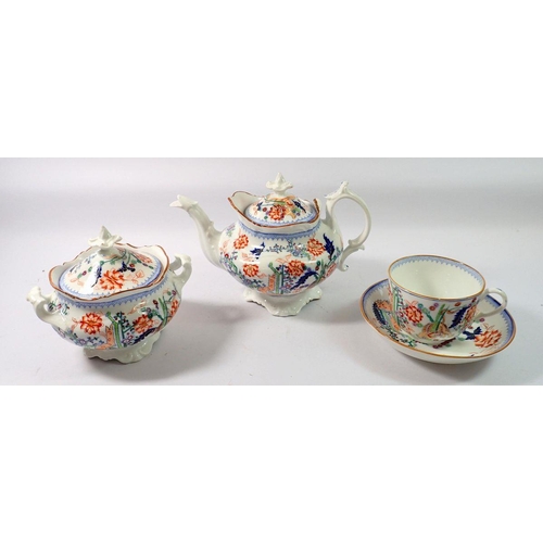 157 - A 19th century Coalport breakfast set decorated 'Tiger in the Garden' circa 1825 comprising teapot, ... 