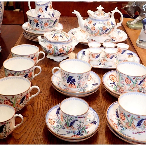 157 - A 19th century Coalport breakfast set decorated 'Tiger in the Garden' circa 1825 comprising teapot, ... 