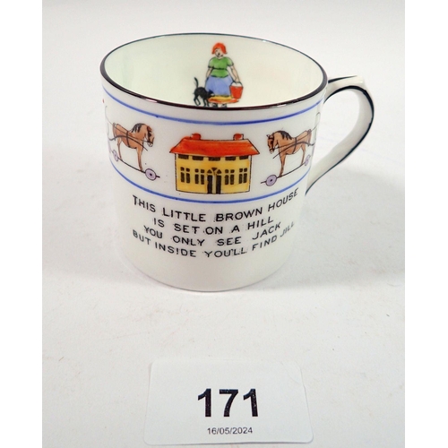 171 - A 'Noah's Ark' porcelain childs mug by New Chelsea, Staffordshire