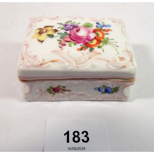 183 - A Dresden floral painted porcelain box, 7 x 5.5cm