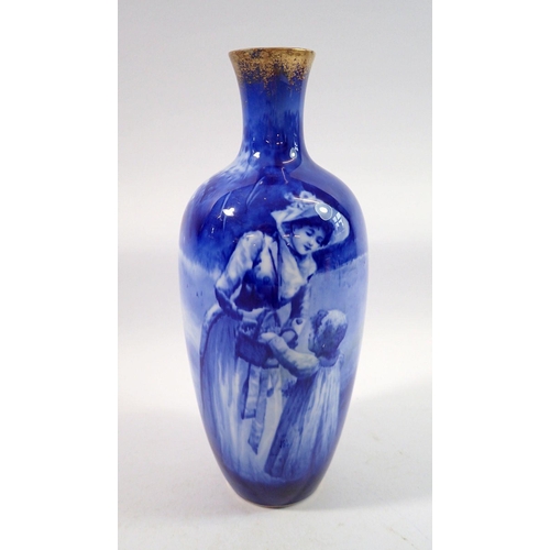 187 - A Royal Doulton blue Faience vase painted mother and child, 22.5cm tall