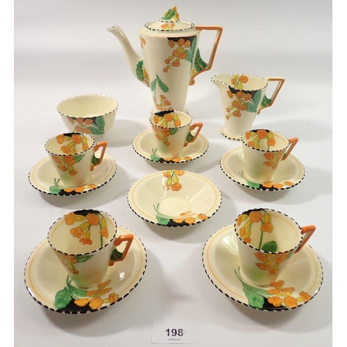 198 - A Burleigh Ware Meadowland Art Deco coffee set comprising coffee pot, five cups and saucers, sugar a... 