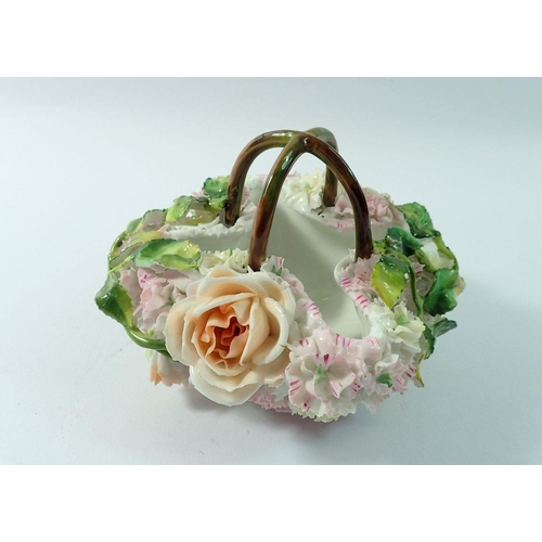 20 - A continental porcelain floral encrusted basket, 11cm