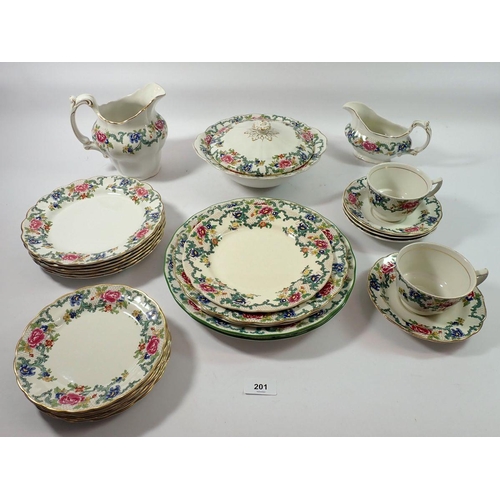 201 - A Booths 'Floradora' part dinner service pattern A8043 comprising twenty four pieces, plates, cups, ... 