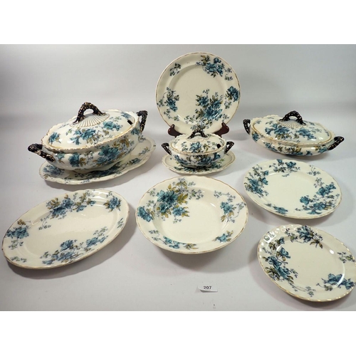 207 - A Keeling & Co 'Trentham' dinner service painted blue flowers comprising eleven dinner plates, twelv... 