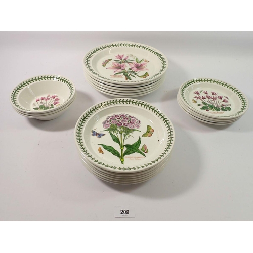 208 - A group of Portmeirion The Botanic Garden including six dinner plates, six breakfast plates, three b... 