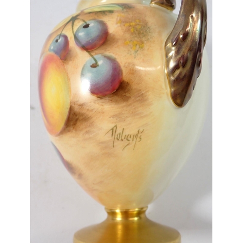 210 - A Royal Worcester two handled urn form vase and cover painted fruit by Roberts, 17cm tall