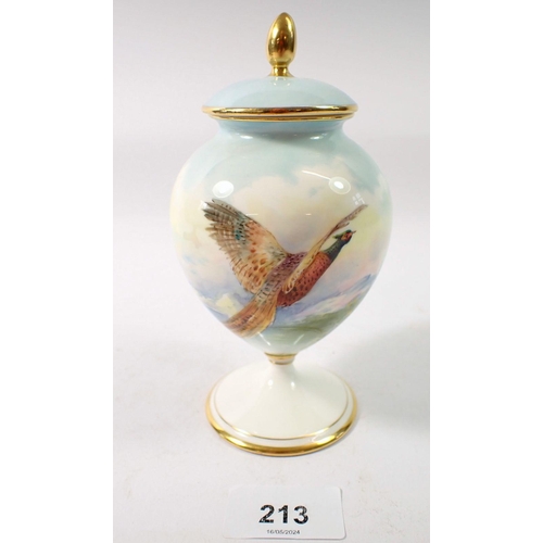 213 - A Minton vase painted pheasant by A Holland, 15cm tall