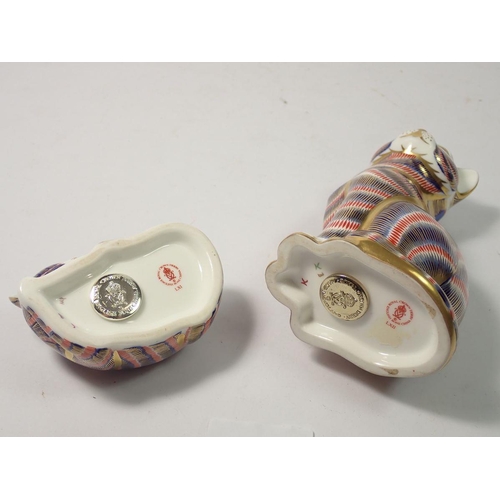 216 - Two Royal Crown Derby cat and kitten paperweights, 12.5cm tall