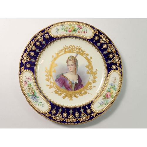 218 - A pair of 19th century Sevres cabinet plates depicting Queen Anne of England and Duchess of Maine, 2... 