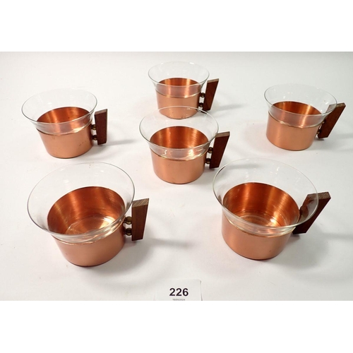 226 - A set of six Danish copper and glass coffee cups, Wagenfeld Svensk