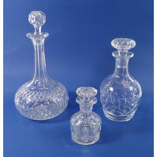 227 - Two cut glass decanters and a liquor decanter