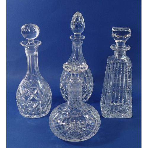 230 - Four various cut glass decanters