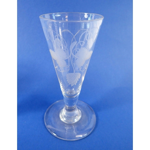 232 - A set of four Georgian glass ale flutes engraved hops, 12cm