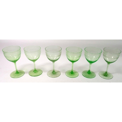 247 - A set of six Edwardian green cocktail glasses