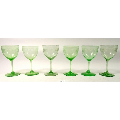 247 - A set of six Edwardian green cocktail glasses