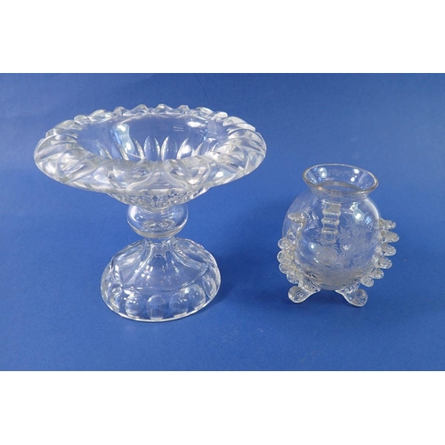 255 - A 19th century facet cut small comport and a vase with floral wheel cut decoration and applied ornam... 