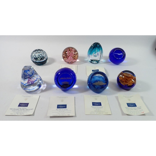 259 - A collection of eight mainly commemorative Caithness paperweights boxed (six with certificates) incl... 