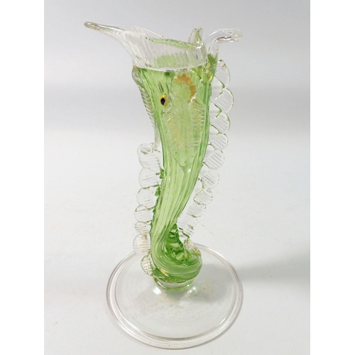 266 - A 19th century Salviati glass green fish form vase, 17cm tall