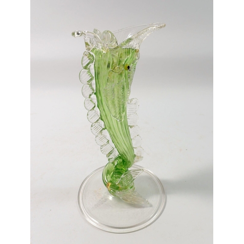 266 - A 19th century Salviati glass green fish form vase, 17cm tall