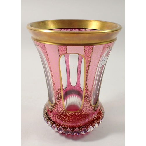 271 - A Bohemian red and gilt flashed glass vase 12cm tall