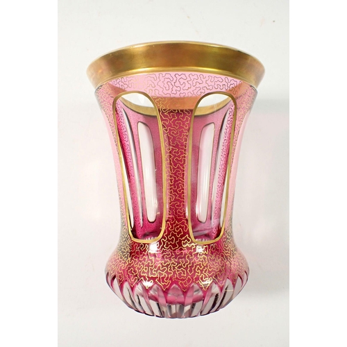 271 - A Bohemian red and gilt flashed glass vase 12cm tall