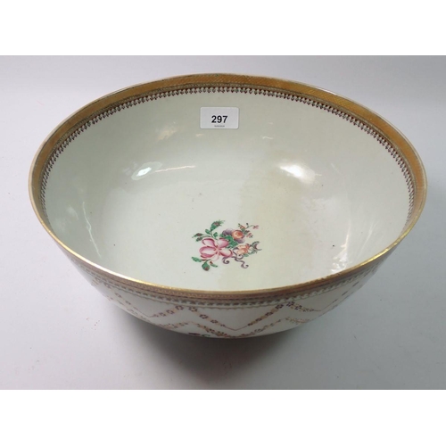 297 - A Chinese 18th century large bowl painted swags of flowers to exterior and spray of flowers to inter... 