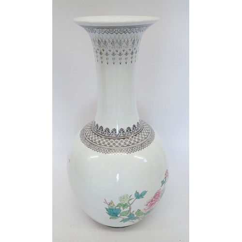 311 - A 20th century Chinese large vase painted peacocks, 58cm