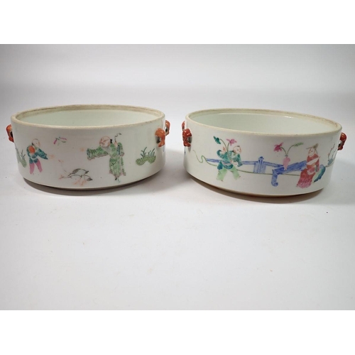 326 - Two early 19th century Chinese stacking rice dishes painted dignitaries and attendants, 19cm diamete... 