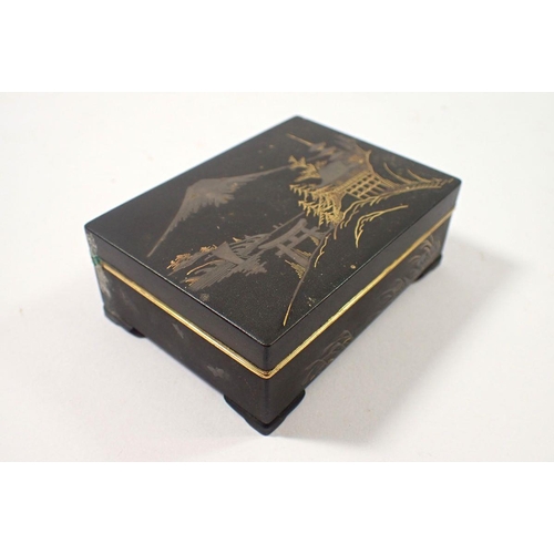 331 - A Japanese Komai style small cigarette box decorated Mt Fuji and landscape by M Takenaka, signed, 8.... 