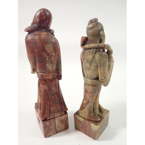 334 - Two Japanese carved soapstone figures, tallest 20cm