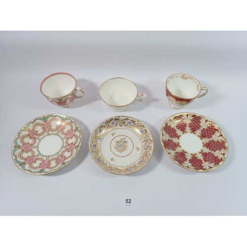 52 - A Royal Crown Derby early 19th century cup and saucer with gilt leaf and orange dot design and two D... 