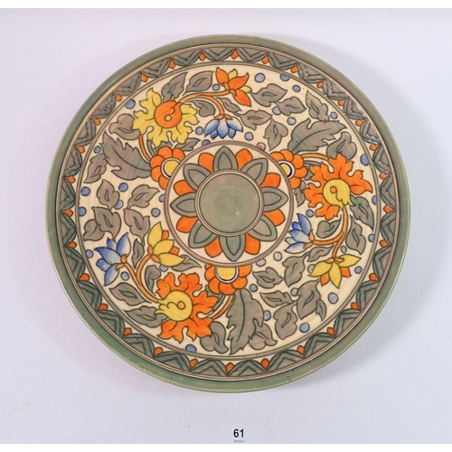 61 - A Charlotte Rhead Crown Ducal floral Art Deco charger, 35.5cm