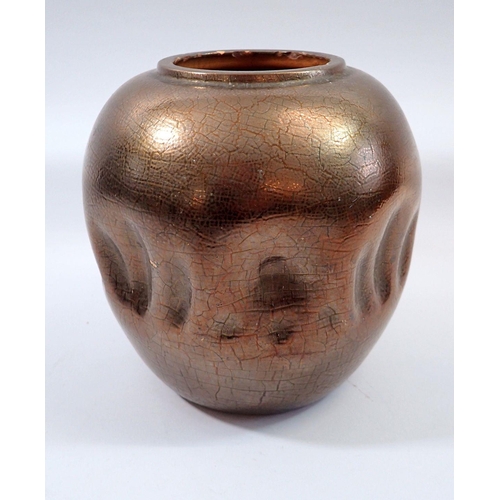 67 - An Elton copper crackle glaze vase with dimpled band to centre, 21cm tall