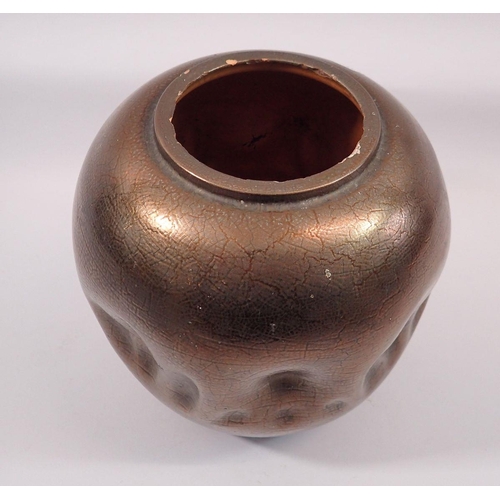 67 - An Elton copper crackle glaze vase with dimpled band to centre, 21cm tall