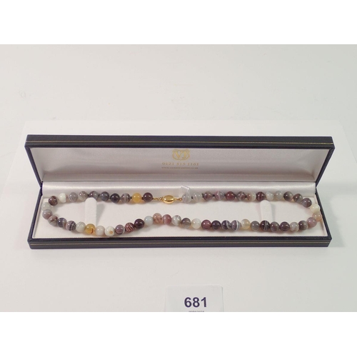 681 - A Victoria James grey agate bead necklace with 9 carat gold clasp and original box