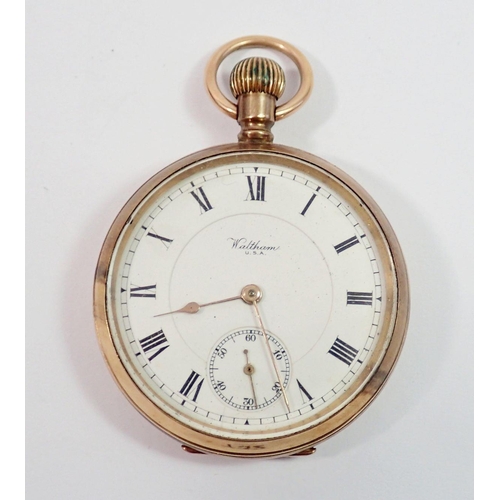 732 - A 9 carat gold Waltham pocket watch with seconds dial