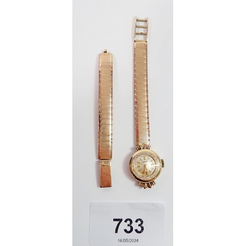 733 - A 9 carat gold Enicar ladies wrist watch and strap, 21g total