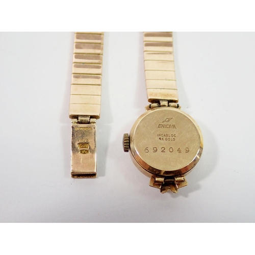 733 - A 9 carat gold Enicar ladies wrist watch and strap, 21g total