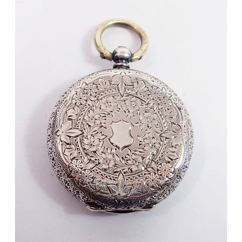 742 - A 935 silver ladies fob watch with decorative enamel dial