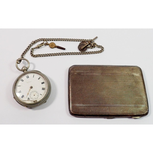 753 - A silver plated pocket watch and a silver plated cigarette case