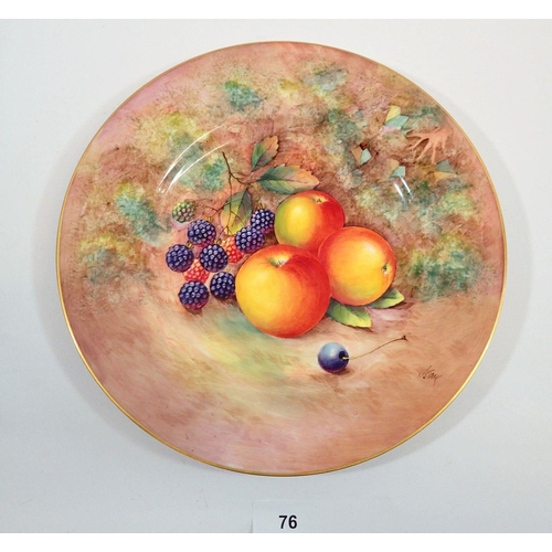 76 - A Royal Worcester plated painted fruit by J Cook, 27cm diameter