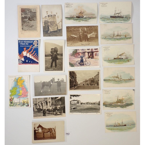 762 - A collection of thirty five miscellaneous postcards inlcuding Boar War, Warships, Berlin Olympics 19... 