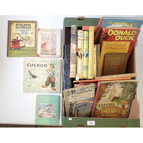 769 - A box of vintage children's books including Donald Duck, The Rubaiyat of a Persian kitten, Alice in ... 