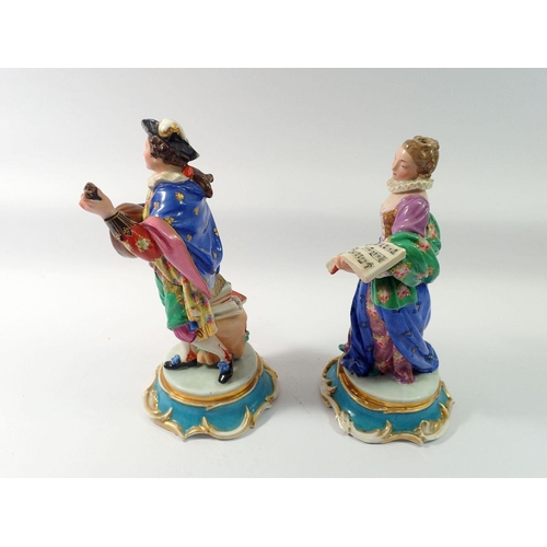 77 - A mid 19th century pair of French porcelain figures of mandolin player and singer in the style of Ja... 