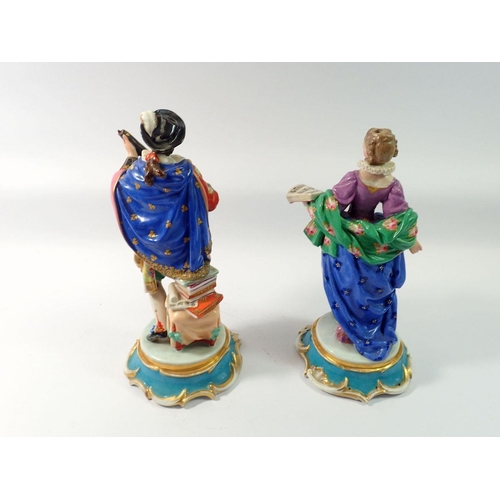 77 - A mid 19th century pair of French porcelain figures of mandolin player and singer in the style of Ja... 