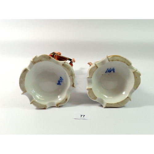 77 - A mid 19th century pair of French porcelain figures of mandolin player and singer in the style of Ja... 