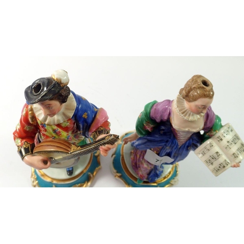 77 - A mid 19th century pair of French porcelain figures of mandolin player and singer in the style of Ja... 