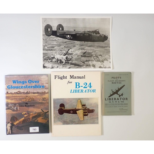 783 - A group of books relating to B24 Liberator including Pilots Notes and photo