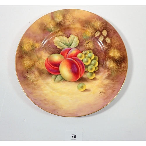 79 - A Royal Worcester plate painted fruit by J Smith, 27cm diameter